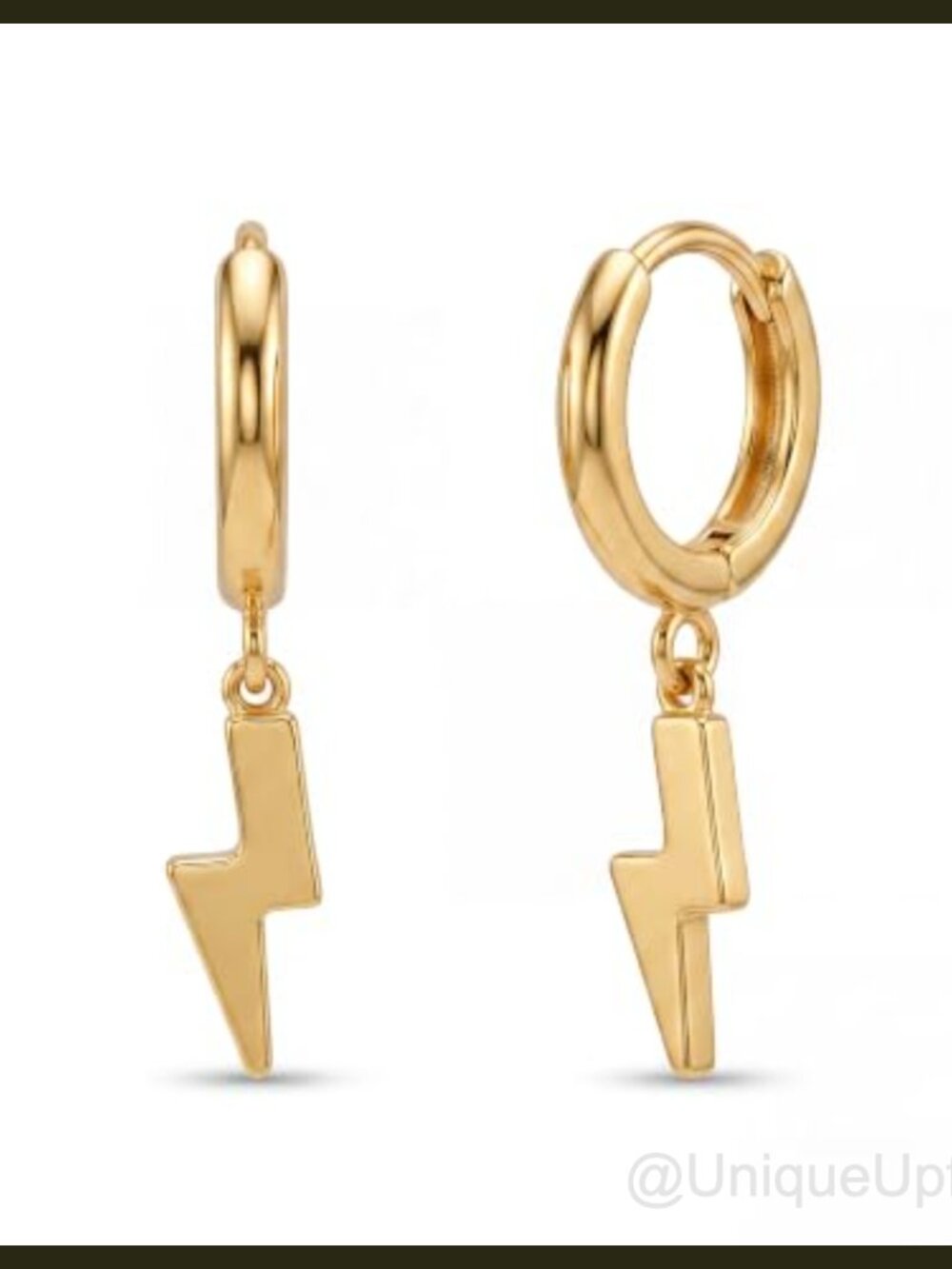 14K Gold Plated Huggie Hoop Earrings with Lightning Bolt Dangle Charms